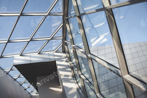 Preview: Metal glass and blue sky on the ceiling