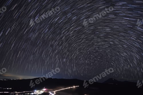 Preview: Star Trails Night Sky Cosmos Galaxy Time-lapse over plateau on Mount Bromo