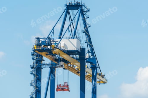 Preview: Engineering shipping crane depot at logistic export terminal control. Warehouse freight background