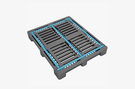 Preview: Gray Plastic Industrial Pallet with Blue Accents