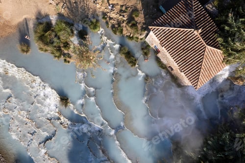 Preview: Aerial view of the free thermal baths of Saturnia Italy