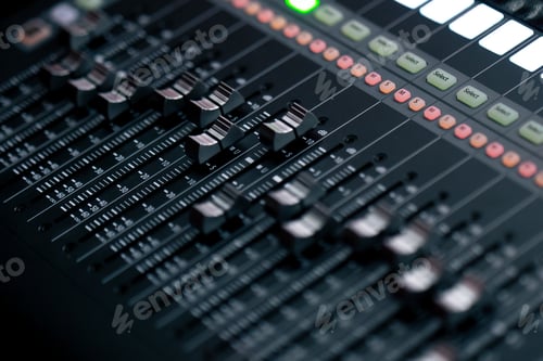 Preview: close up the recording room is dark with neon lighting pro-recording remote control for adjusting