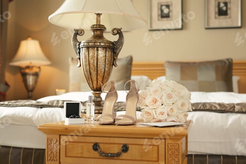 Preview: Elegant wedding accessories of the bride in the morning on the day of the celebration