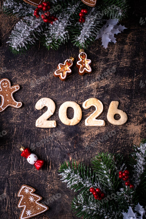 Preview: Festive New Year's cookies in the shape of 2026