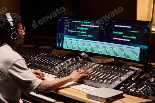 Preview: Man Creating Music with Sound Board and Computer