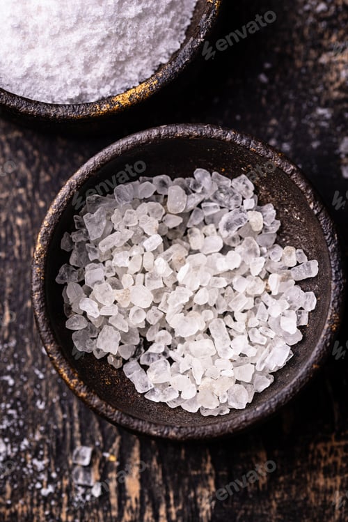 Preview: Natural sea salt crystals on dark background