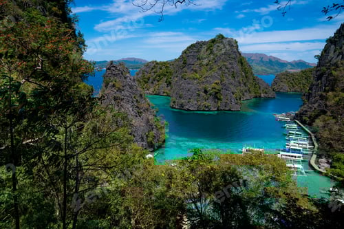 Preview: Palawan, Philippines, aerial view of Kayangan Lake in Coron island.