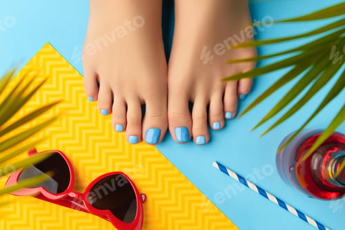 Preview: Womans Feet with Summer Accessories. Beautiful Summer Nail Design