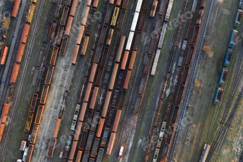 Preview: Industrial conceptual scene with trains. Top view.