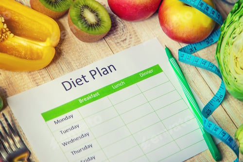 Preview: Weekly diet plan. The concept of proper nutrition. Selective focus.