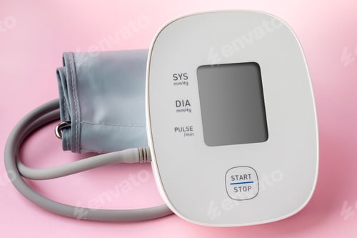 Preview: Blood Pressure Machine on Pink Background Close Up
