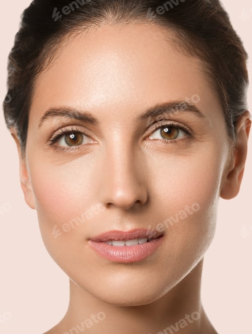 Preview: Woman beauty face healthy skin natural clean fresh face. Close up view. Color background. Pink