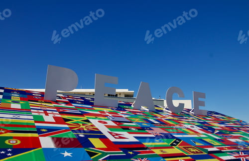 Preview: world peace art installation against blue sky