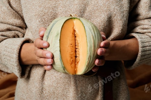 Preview: Woman with slice cut off pumpkin