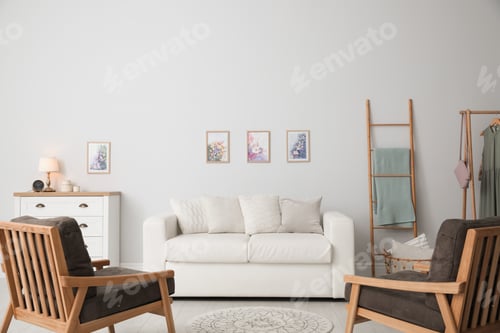 Preview: Modern living room interior with comfortable sofa and armchairs