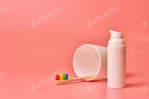 Preview: Eco toothbrush and face cream. Personal care tool for protect oral cavity and face care.