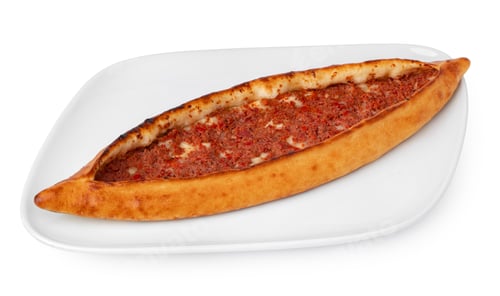 Preview: Turkish boat-shaped flatbread pide isolated on white