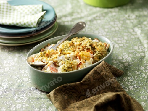 Preview: root vegetable gratin in dish on table