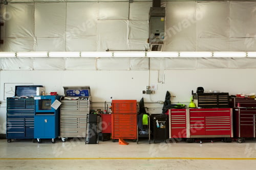 Preview: 45631,Tool Chests In An Automobile Repair Shop