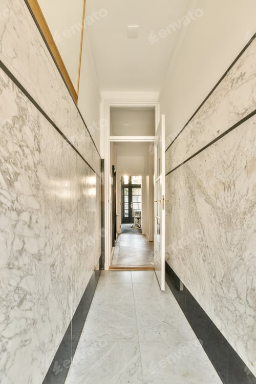 Preview: Narrow corridor with doors and lamp