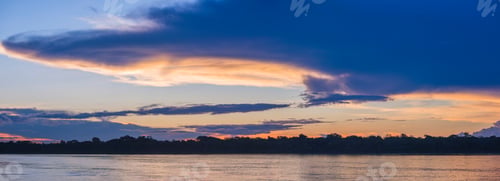 Preview: Sunset over river in Amazon Jungle of Peru, Tambopata National Reserve, Peru, South America