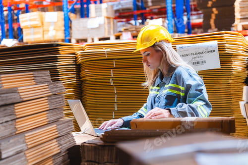 Preview: working and inspecting quality of cardboard in corrugated carton boxes warehouse storage