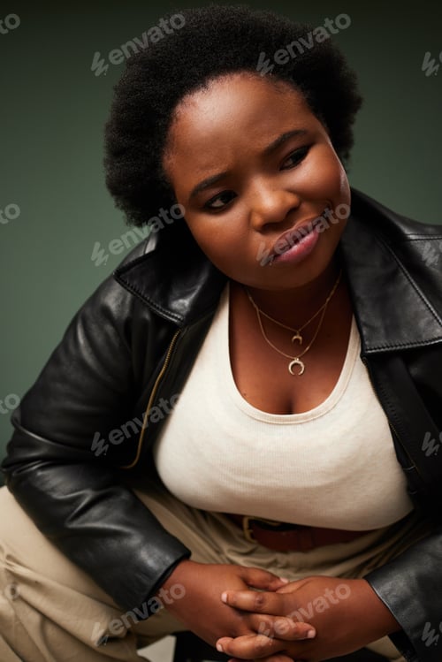 Preview: Studio shot of a beautiful young woman posing against a green background