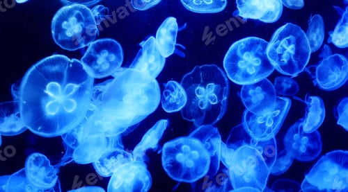 Preview: Background of jellyfish. Jellyfish swims in the ocean sea, light passes through the water, creating