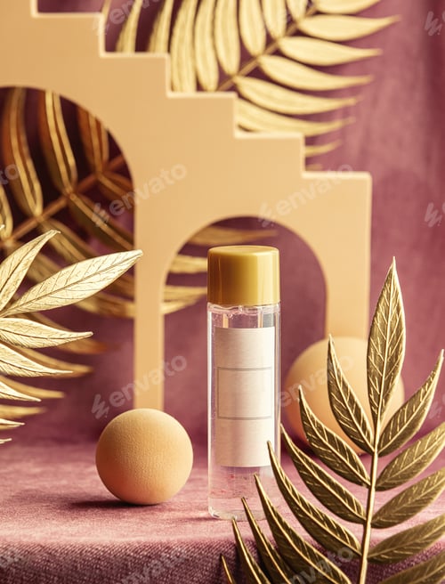 Preview: presentation of cosmetic container next to geometric shapes