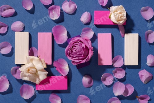 Preview: Roses creative composition blue background.