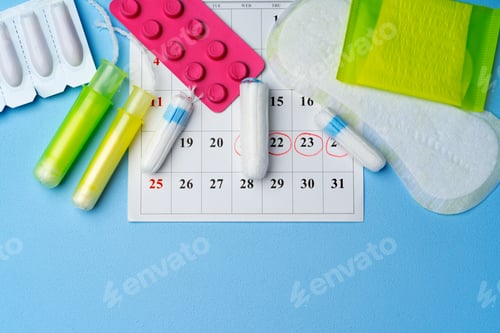 Preview: Calendar page with female menstrual hygienic items