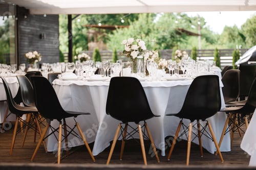 Preview: Beautiful wedding decoration set up with flowers.
