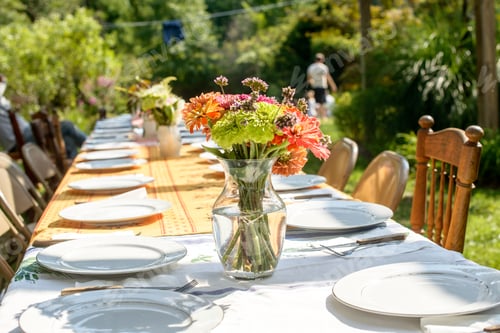 Preview: Table setting for large family at tomato eating festival