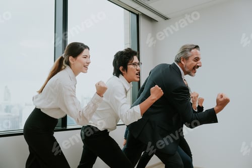 Preview: Large professional business person team meeting to showing group unity with their hands together