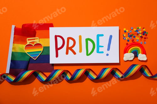 Preview: LGBT parade concept, symbols on orange background.