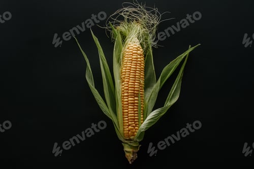 Preview: top view fresh ripe corn cob isolated on black