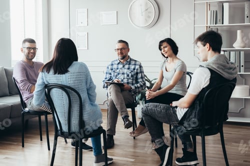 Preview: Group meeting with counselor for people trying to gain life balance