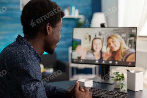 Preview: Student having online videocall conference meeting
