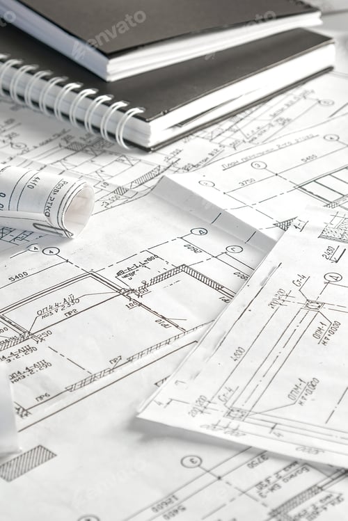 Preview: Architects concept, engineer architect designer freelance work on start-up project drawing, construc