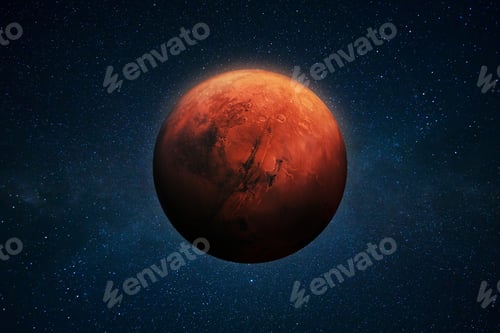 Preview: Red planet Mars in deep outer space with stars. Space wallpaper