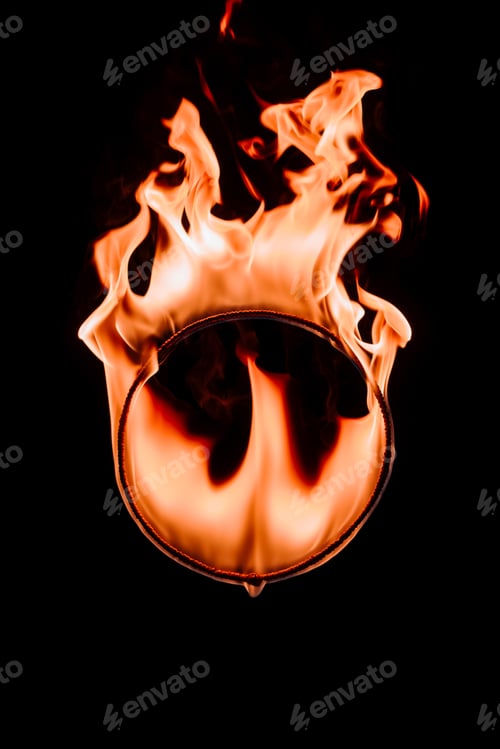 Preview: close up view of burning circle figure isolated on black