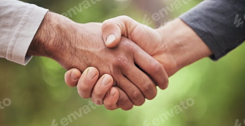 Preview: Support, welcome and handshake with people in nature for motivation, thank you and meeting. Teamwor