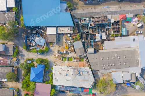Preview: Aerial top view of industrial factory or plant. architecture building.