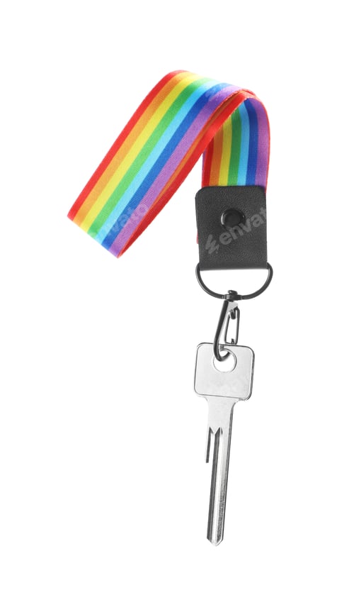 Preview: Key with keychain in LGBT colors on white background