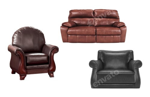 Preview: Cozy leather chairs with sofa isolated