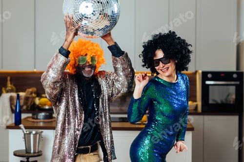 Preview: image of a multiethnic senior couple making party