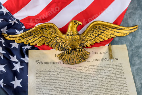 Preview: North American Eagle flying an American flag is a national symbol of United States