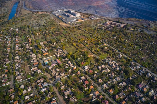 Preview: Aerial view of management building near a huge quarry at southern mining factory in Ukraine