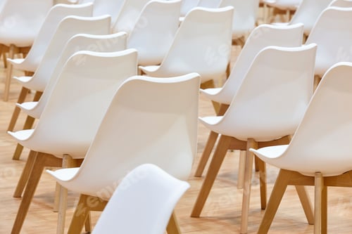 Preview: White chairs on a conference room. Business workspace indoor
