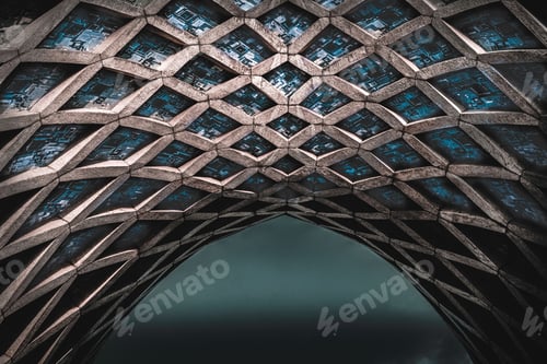 Preview: Large steel structure with intricate mosaic and geometric pattern designs
